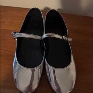 Shiny Silver Mary Jane Flats